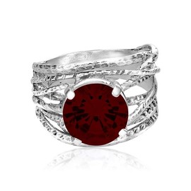 925 Sterling Silver Ring with Round Cubic Zirconia - Prong Vintage Design Statement Ring - Hypoallergenic, Nickel & Lead-free - Artisan Handcrafted Designer Collection - Made In Israel - Garnet