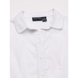 Nautica Little Girls' Uniform Ruffle Placket Blouse, White, Medium (5)