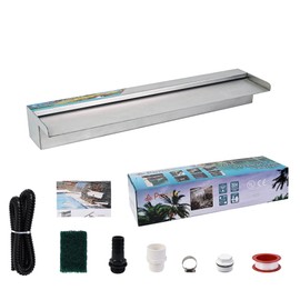 YUDA 24 Inch Water Pool Fountain, 304 Stainless Steel Pool Waterfall with Wider Water Flow Platform, Professional Waterfall Spillway for Sheer Descent Garden Outdoor