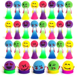 ArtCreativity Light-Up Jumping Popper Toys for Kids – 24 PCS LED Spring Launchers with Flashing Lights, Emoticon Faces, Jump Up to 4 Feet, Party Favors, Goodie Bag Fillers for Boys & Girls