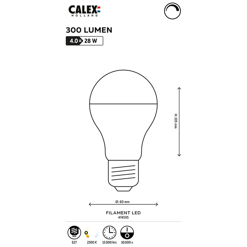 Calex Standardlampe Kopfspiegel LED-Filament 4W (ersetzt 40W) E27 Silver