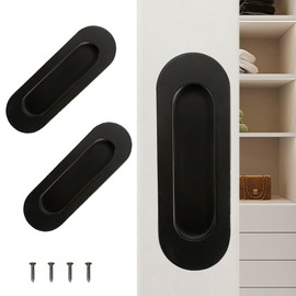 Deyixinup 2 PCS Side Hole Flush Pull Black Oval Embedded Sliding Door Handle Stainless Steel Recessed Door Handles with Hidden Screws for Sliding Doors Cabinets Drawers Cupboard Wardrob