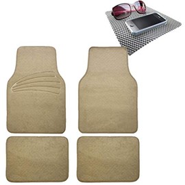 TLH Premium Carpet Car Floor Mats Universal Fit with Heel Pad, Beige Color w/Gray Dash Pad