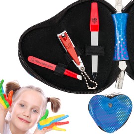 DREI SCHWERTER Germany Manicure Set Nail Set 'Kids' 5 Pieces Artificial Leather Blue Stars Contents: Children's Scissors, Double Instrument, Nail Clippers, Tweezers Angled, Sapphire Nail File