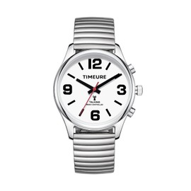 Talking Radio-Controlled Watch with Analogue Display, Date and Time Announcement, Automatic Time Setting, Alarm and Hourly Strike, Time-2309L (Silver)