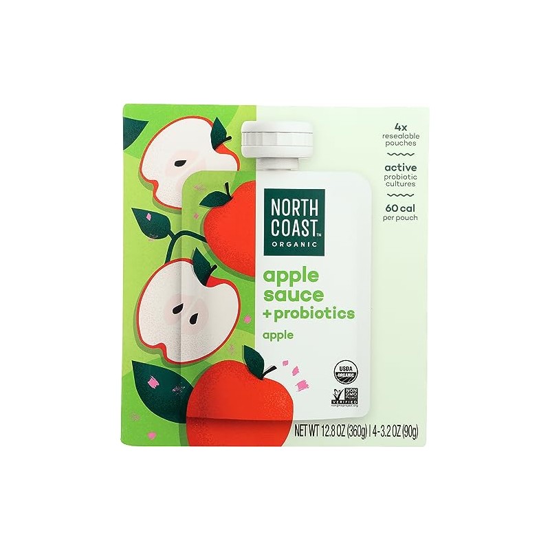 North Coast Organic Apple Sauce + Probiotics, Non GMO, 12.8