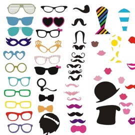 58 Pcs Funny Birthday Photo Booth Props, Movie Photo Props Set, Photobooth Party Prop, DIY Selfie Accessories for Wedding, Birthday, Movie Theme Party Supplies Souvenir Decorations