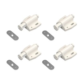 AILEWE Push Latch Magnetic, Single, Short, Beige, 0.7 x 1.3 x 1.5 inches (19 x 33 x 38 mm), Set of 4, Push Magnetic Catch, ABS Thick Design, For Cabinets, Drawers, Audio Racks, Storage Furniture DIY, Screws Included (Beige)