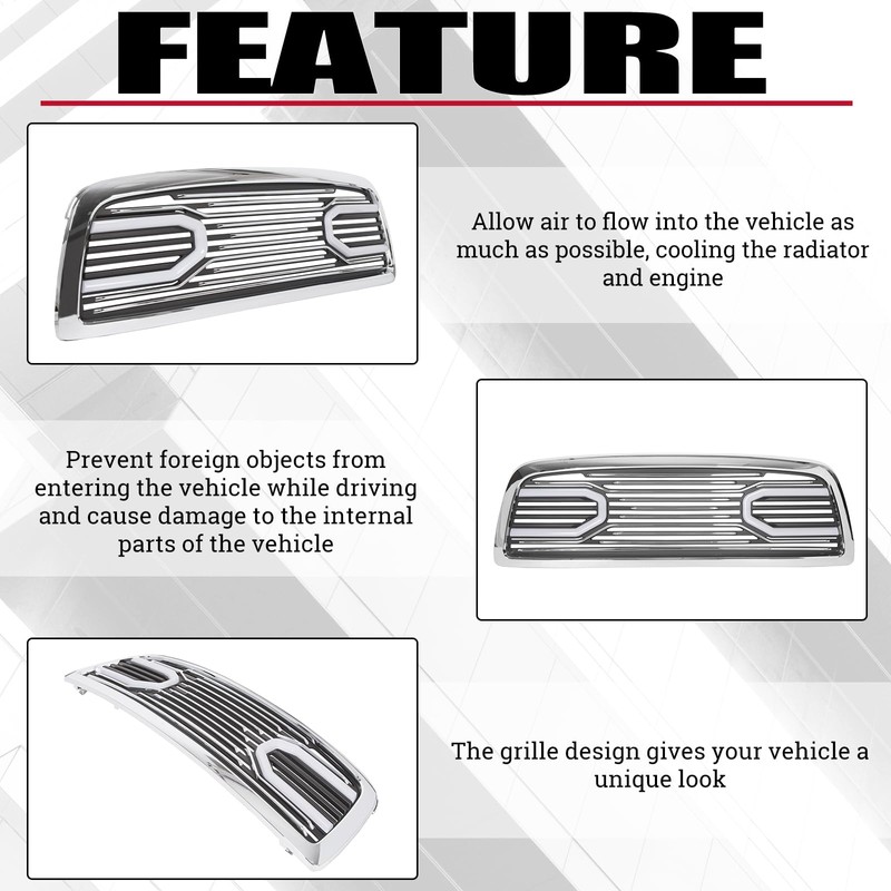 HECASA Grille w/Replacement Shell Packaged Compatible with 2009-2012 Dodge Ram