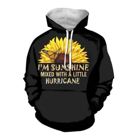 INSTANTARTS Yellow Sunflower Butterfly Womens Active Hoodies Polyester Long Sleeve Athletic Pullover Tops with Big Pocket Novelty Loose Comfort Sweatshirts,I'm Sunshine Mixed with A Little Hurricane