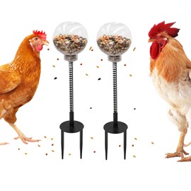 2 Peck Chicken Treat Dispenser, Chicken Enrichment Toys with Spring and Ground Stake, Chicken Feeder for Coop, Chicken Coop Accessories for Hens, Geese, Ducks, Turkeys, Other Poultry