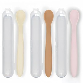 3-Piece Silicone Baby Feeding Spoons with Hygienic Travel Case, First Stage Infant Spoons, Soft-Tip Easy on Gums, Baby Training Spoon,Infant Utensils Feeding Supplies,Dishwasher & Boil-proof