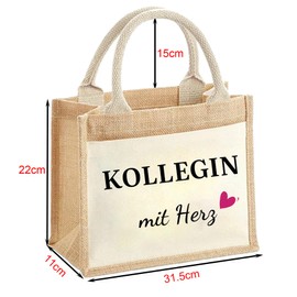 jenich Colleague Gift Jute Bag with Keyring Colleague with Heart Jute Bag Shopper Bag Colleague Shopping Bag Gifts for Colleague for Women Thank You Gift Farewell Gift, beige