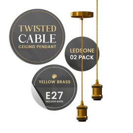 LEDSone Metal Pendant Light E27 Twisted Cable Ceiling Pendant Light E27 Vintage Antique Brass Pendant Light for Lamp Holder Socket (Package 2 - Yellow Brass)