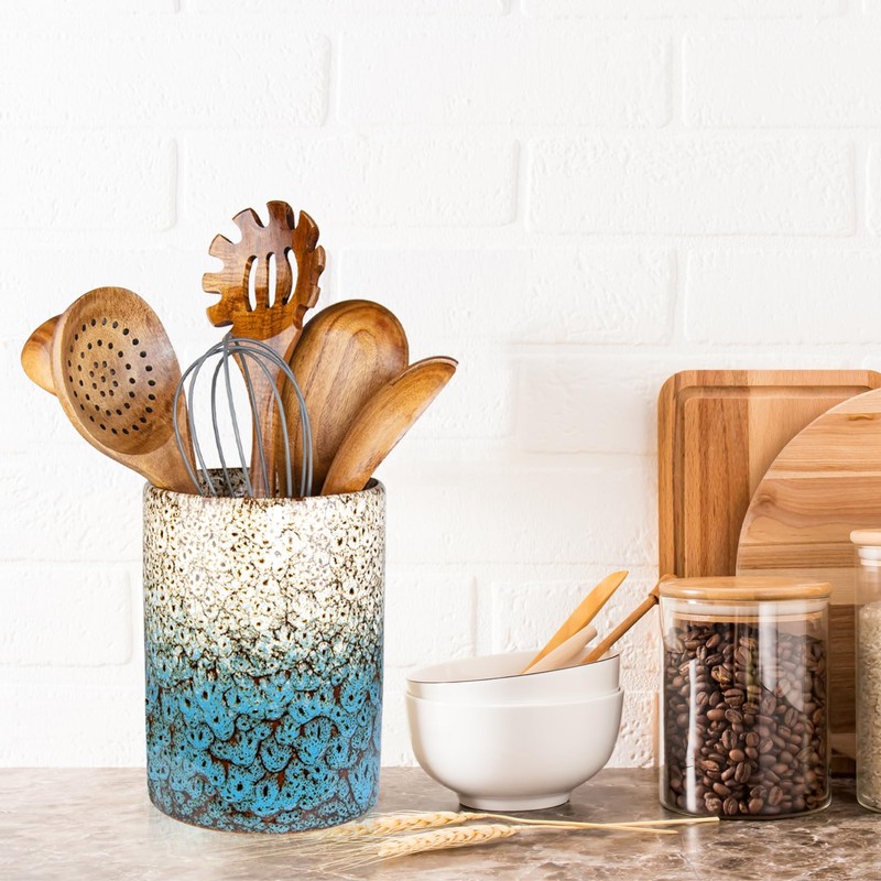 YINUOWEI Utensil Holder, Ceramic Kitchen Utensil Holder for Countertop, Large
