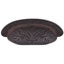 Oil Rubbed Bronze Baroque Scroll Work Cup Pull - Antique Cabinet, Vintage Cupboard, Old Desk Reproduction Hardware | DL-P2683-064OB (1)
