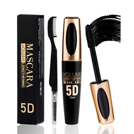 Black Waterproof Mascara for Eyelashes,5D Silk Fiber Liquid Lash Extensions Colored Tubing Mascara with Eyelash Brush, Longlasting Voluminous Mascara Black Volume and Length,Eye Makeup for Women Girls
