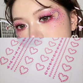 Self Adhesive Face Gems Pearls for Makeup,3D Heart Star Moon Shape Jewels Face Rhinestone Stickers for Face, Eye, Makeup, Nail, Body, Crafts