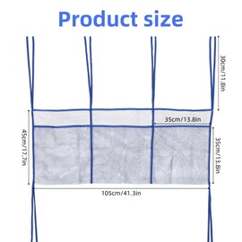 Lyreh Trampoline Shoe Bag, 41.3x17.7in Polyester 3 Pouch Trampoline Mesh Storage Bag Lager Capacity Net Organizer Practical Item Holder Accessories for Shoes Toys (Blue)