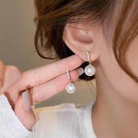 Yienate Boho Pearl Drop Earrings Vintage Gold Rhinestone Bar Studs Earrings Statement Pearl Ball Drop Dangle Earrings Wedding Prom Bridesmaid Crystal Pearl Earrings Jewelry for Women and Girls