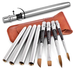 Sable Travel Watercolor Brushes, 4pcs Professional Sable Watercolor Paint Brushes for Artists - Pointed Rounds Dagger Flat for Watercolor Acrylics Inks Gouache Painting