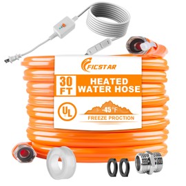 Ficstar 30FT Heated Water Hose for RV, Heated Drinking Water Hose Antifreeze to -45°F, Water Heater Thermostat with Self-regulating Function, 5/8" I.D. with 3/4" GHT Adapter, Lead and BPA Free,No Odor