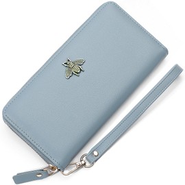 AnnabelZ Women Wallet RFID Blocking Ladies Clutch Purses Long Wristlet Wallets for Women, Blue, Wristlet Women Wallet