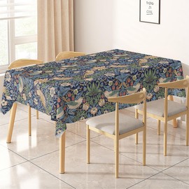 Boho Flower Bird Rectangle Tablecloth,Waterproof Stain Resistant Farmhouse Table Cloth,Navy Blue/Red/Green Elegant Decorative Table Cover for Dining Table,Buffet Parties,Camping,54x71Inch