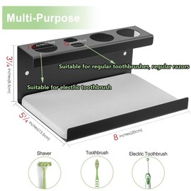Niciksty Electric Toothbrush Countertop Holder, Self Adhesive Toothbrush Storage Rack with Diatomite Dish, Wall Mounted Toothbrush Stand Compatible for Bathroom, Shower