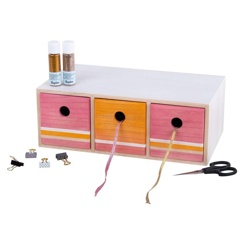 Rayher 62909505 Wooden Chest of Drawers with 3 Drawers, FSC