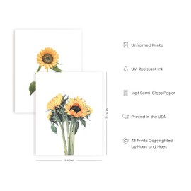 HAUS AND HUES - Juego de 4 carteles de girasol para pared, diseño de girasol, diseño de girasol, decoración de pared, girasol, fotos de girasol, decoración de girasol (8 x 10 pulgadas, sin marco)