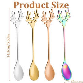 MWUMRCM 4-Piece Latte Antler Spoon Set, Multicoloured Long Spoons, Cocktail Spoons, Dessert Spoons, Ice Cream Spoons, Spoons for Iced Coffee, Stainless Steel, Dishwasher Safe