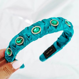 Sinalty Green Rhinestones Headbands Silk Head Band Baroque Thin Crystal Hair Bands Exquisite Bling Style Hair Accessories Prom Party Gifts for Women (Green)