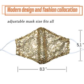 MLGDA Sparkly Sequins Mouth Masc Fashion Designer Glitter Cotton Face Cover With Adjustable Ear Loops Reusable Masquerade Party Nightclub Rave Festival Sequins Face Covering (Gold)