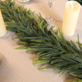 N&T NIETING 6FT Artificial Norfolk Pine Garlands, Real Touch Pine Garland, Faux Greenery Garland Winter Christmas Garland for Table, Mantle, Holiday Indoor Outdoor Christmas Decorations (1 Pcs)