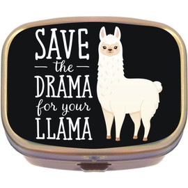 Save The Drama for Your Llama Black Brass Rectangle Pill Box