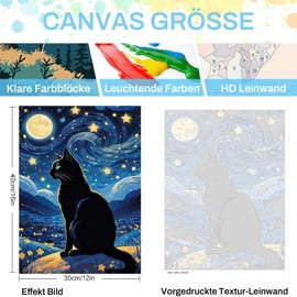 luckyarina Painting by Numbers Children from 5 6 7 8 9 10 Years Girls Black Cat Painting by Numbers for Children, DIY Hand Painted Oil Painting Set for Beginners with as a Gift Home Wall Decor 30 x 40