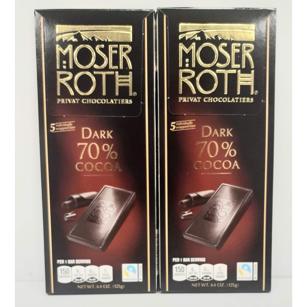 Moser Roth 70% Premium Fine German Dark Chocolate Bars. (Pack of 2)