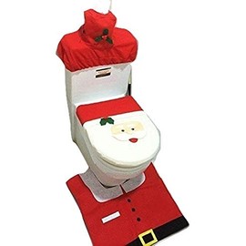 L&C® 3 Pcs Christmas Decorations Happy Santa Toilet Seat Cover and Rug Bathroom Set