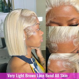 Blonde Bob Wig Human Hair, 613 Bob Wig Human Hair Glueless Blonde Wig Human Hair Bob Wig 13x4 HD Frontal Lace Straight Short Bob Wigs for Black Women Bob Lace Front Wigs Human Hair 10"