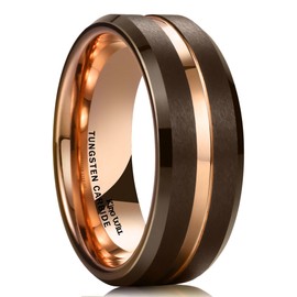 King Will Tungsten Carbide Wedding Band for Men Women-8mm Width in Brown with Grooved Center Wedding Ring Matte Finished Suitable for Work, Gym Comfort Fit Size 11