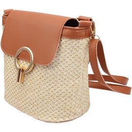 Lifenanny Small Straw Crossbody Bag, Women Cellphone Shoulder Bag Beach Bucket Handbag, Brown