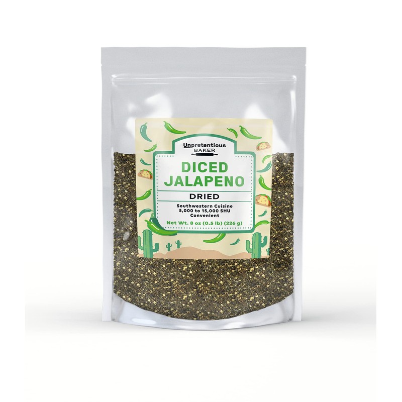 Unpretentious Dried Diced Jalapeno, 8 oz, Mild to Medium Heat,