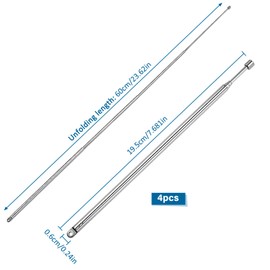 VooGenzek 4 PCS 60cm 4 Section Replacement Telescopic Aerial Antenna, DAB FM Antenna Replacement, Portable Radio Antenna, for DAB AM/FM Stereo Reception
