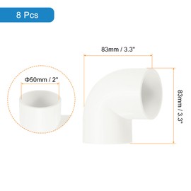 sourcing map 50mm 90 Degree Elbow, 8 Pcs PVC Pipe Fittings 2 Way Right Angle Elbow Side Outlet Adapter Coupling PVC Fitting Connectors for DIY Building Furniture, White