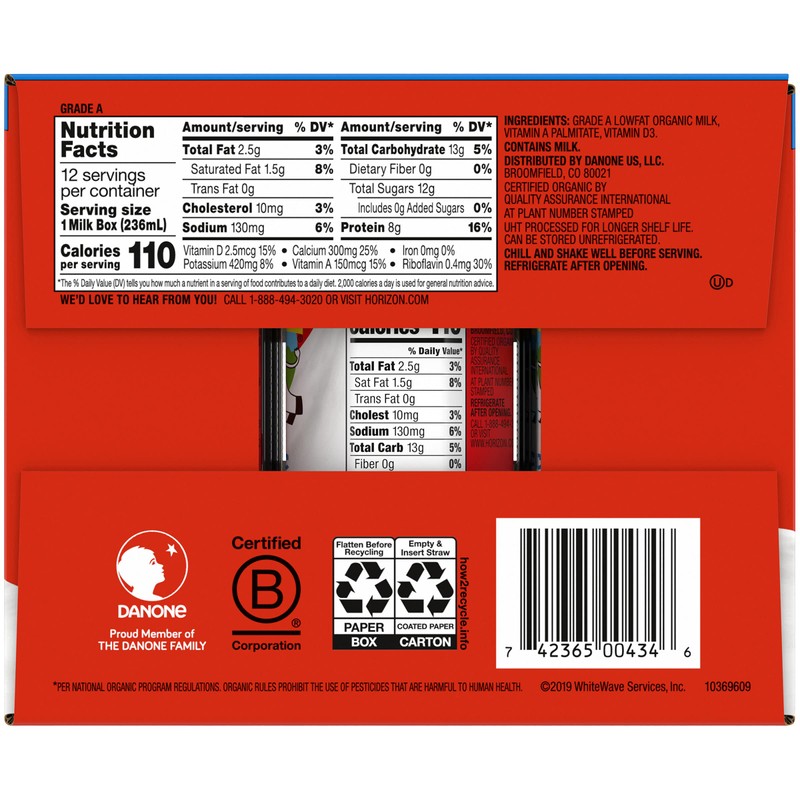 Horizon Organic Shelf Stable 1% Lowfat Milk Boxes, USDA Certified