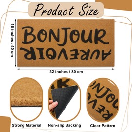 Breling Bonjour/AuRevoir Doormat 32 x 16 Inch Coir Fiber Door Mat Hello and Goodbye Doormat French Sayings Funny Decor for Christmas Door Housewarming Gift Porch Decor