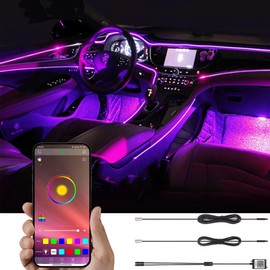 TABEN Car Neon Light Strips, 4-Piece Set with 8 Colours, Car Decoration, Mood Lighting, Interior Lighting, Waterproof, DC 12 V (1 Set)