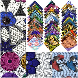 BIKHYY 40 Pieces African Fabric Squares Quilting Fabric Wax Fabric No Repeat Patchwork Fabric for DIY Sewing Cloths Craft Projects, 25 x 25cm