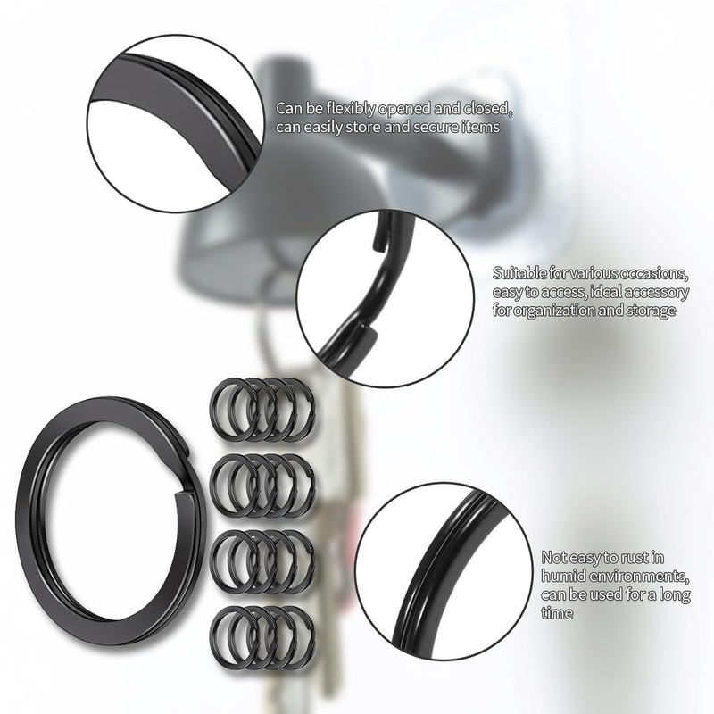 20 Pcs Black Keyring,25 mm Black Flat Split Heavy Duty